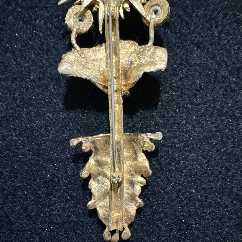 Rare Vintage Frederick Mosell Flower Brooch Large Gold Tone Signed Faux Pearls